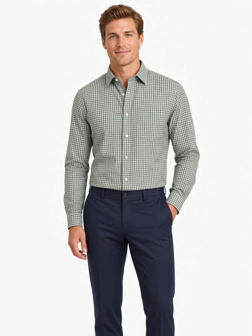 Gap Men Sage Gingham Button Down Shirt
